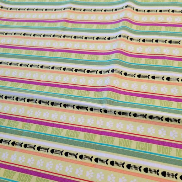 Cotton Fabric Woof Meow Stripe 18x44in Pet Theme Fishbone M'Liss Collection - Picture 6 of 9
